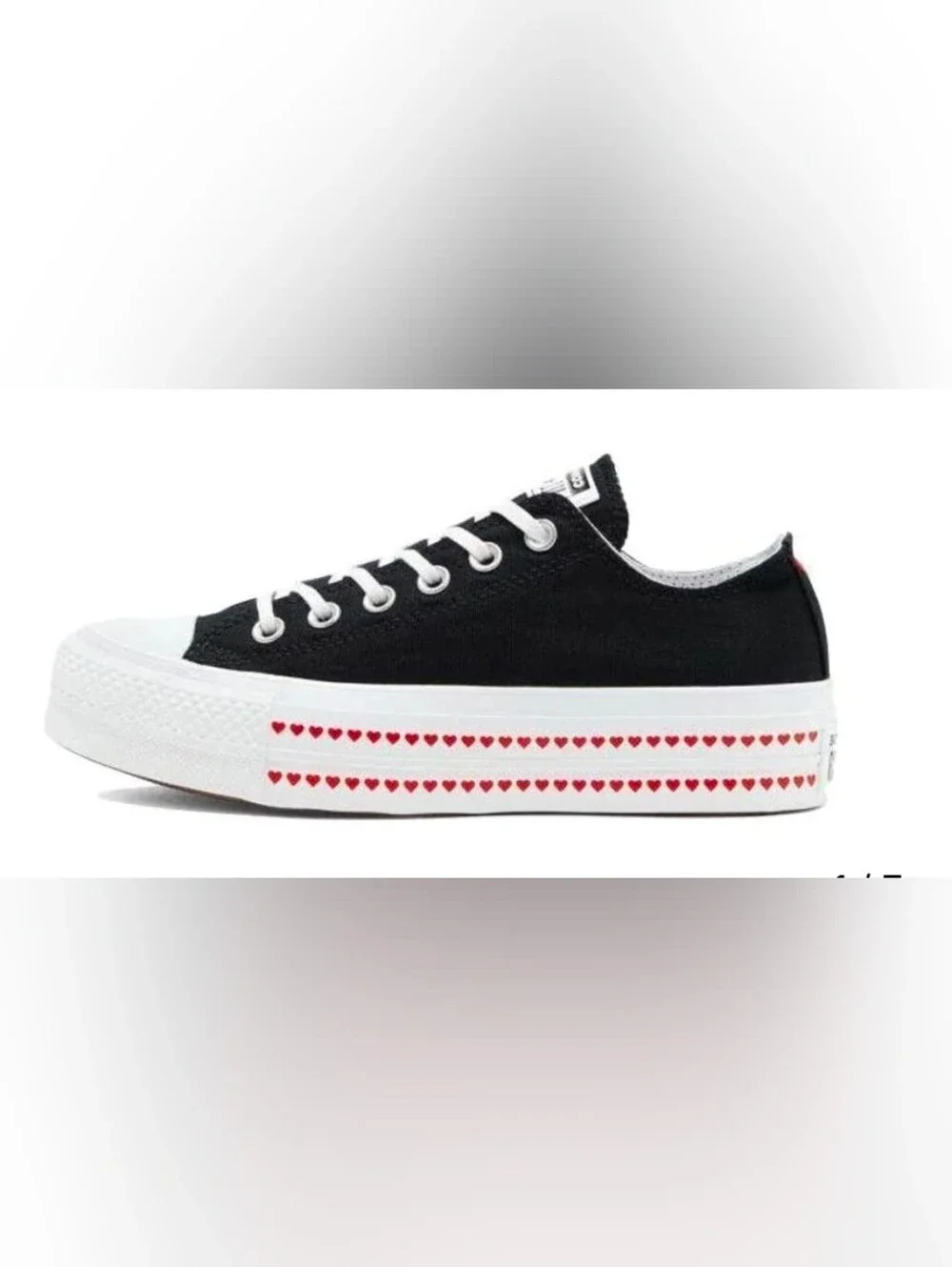 Women's Black Low-Top Platform Sneakers with Heart Stripe
